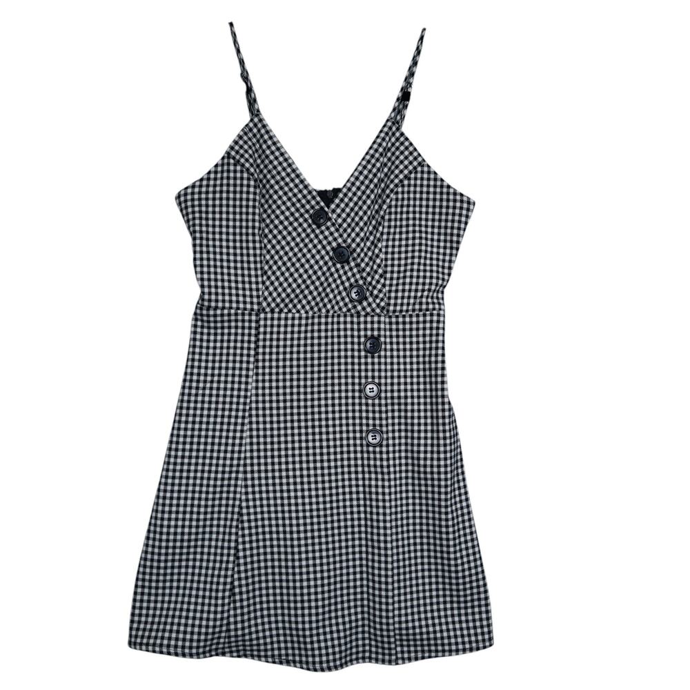 Luna Chix Womens Gingham Mini Dress Size Small Black White Buttons Pinup‎ Retro